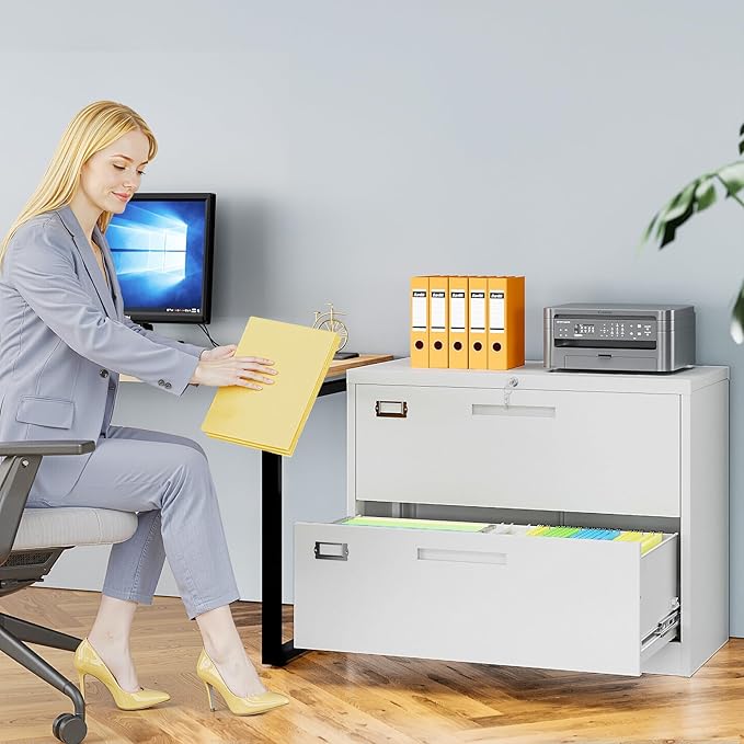 AFAIF 2 Drawer File Cabinets for Home Office, Metal Filing Cabinet with Lock, White Locking File Caninet Two Drawer, Office Storage Caninets Steel Cabnet for Letter/Legal/A4/F4-Assembly Required