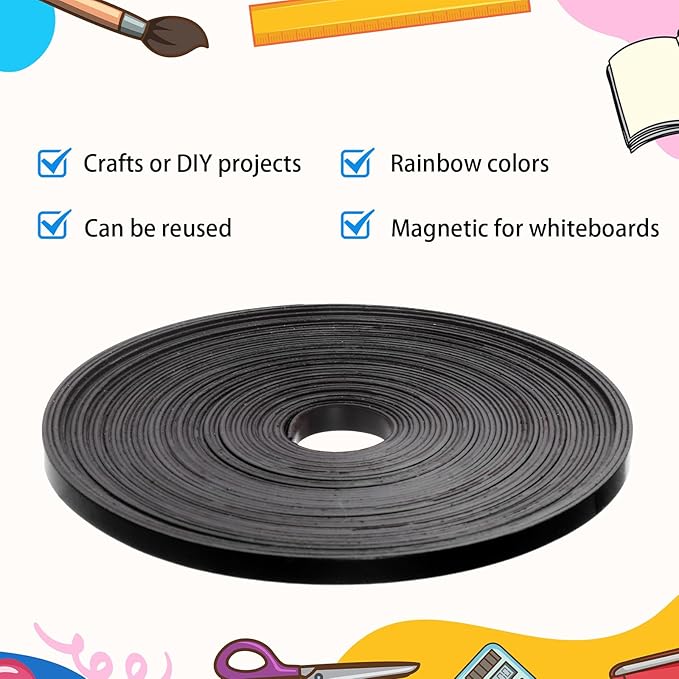 AmazingSpark Magnetic Tape Roll Thin Strips, 0.39 Inch x 66 Feet Magnetic Board Dividers Whiteboard Graphic Decorative Tape Marking Line for Classroom Office Art Accessories(Black)