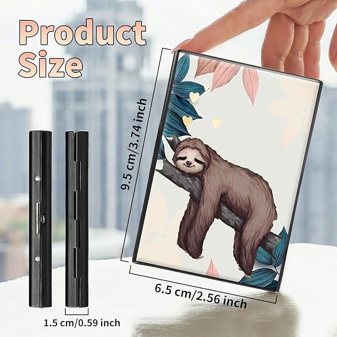 BWEGRHE Slim Credit Card Holder, Sloth RFID Blocking Metal Wallet for Men & Women, Aluminum Minimalist Hard Case Pocket-Sized Business Cards Organizer (Fits Up to 10 Cards)