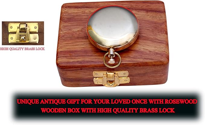 Bazross Brass Nautical Compass with Wooden Case - Antique Brass & Copper Sun Clock for Camping, Hiking, Touring - Engraved Gift for Him - Nautical Clock - Compass Gift