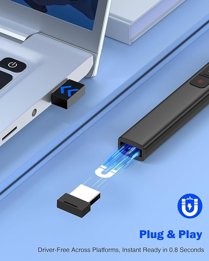 USB Type C Wireless Presentation Clicker with Volume Remote Control, Presenter Remote & PowerPoint Slide Advancer for Mac, Computer, Laptop, Keynote, Google Slide
