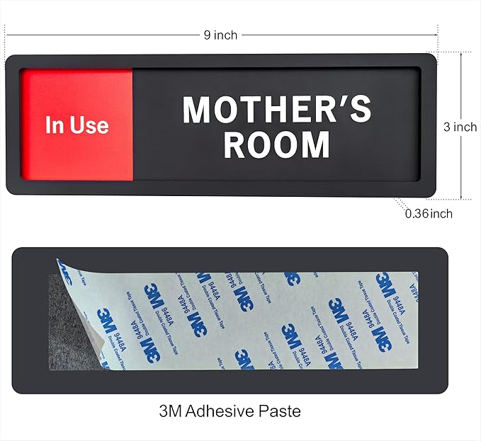 Mother's Room Sign – Privacy In Use / Available Slide Switch Sign, Premium Durable Acrylic Material, Super Strong Self-Adhesive, Quick Installation, Suitable For Your Home And Business ( 9×3 Inches, Black)