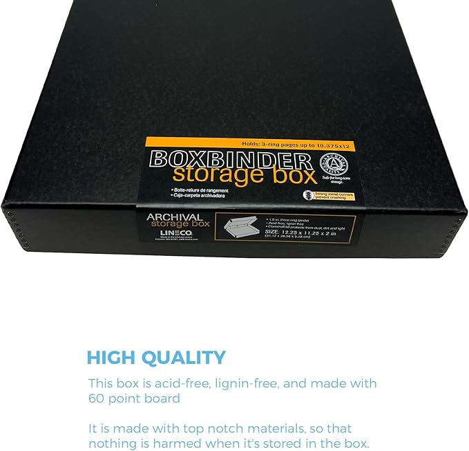 Lineco Archival Oversized 3-Ring Album Box with Clamshell Style Lid, Holds Up 55 Pages, 13.25 x 11.75 x 2.5 inch, Black