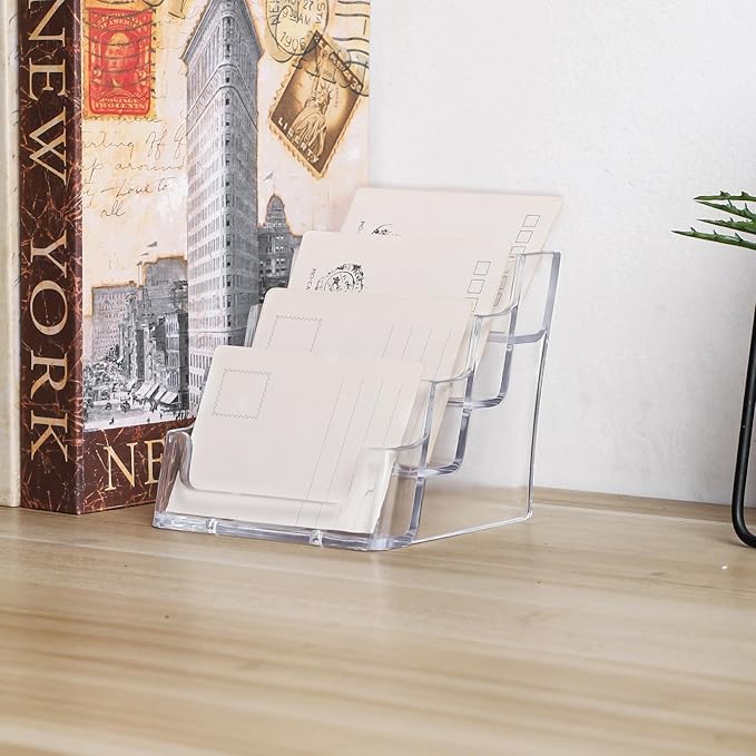 xydstay Acrylic Business Card Holder for Desk,4-Tier Clear Plastic Display Stand with 4 Pockets,ldeal for Office & Workspace Organization,2 Pack