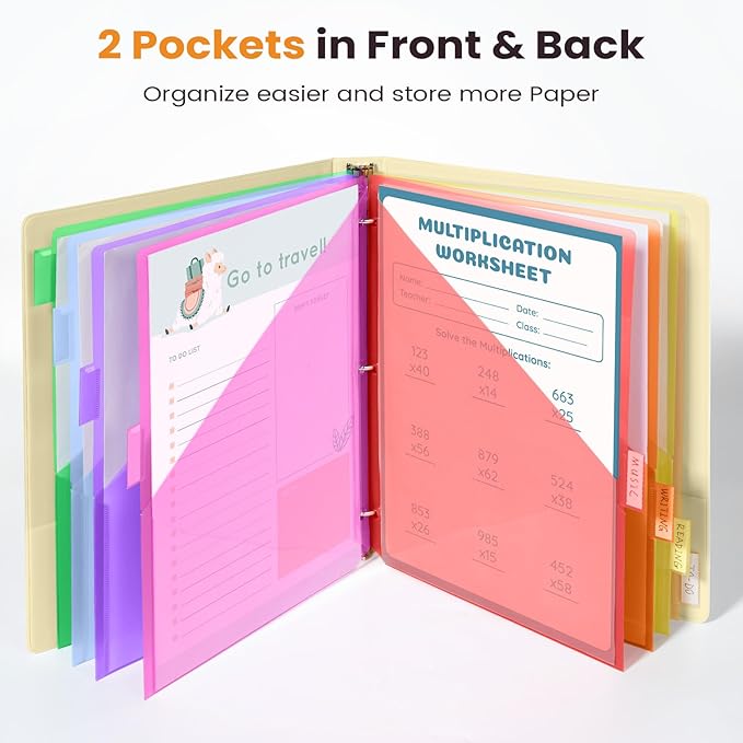 Sooez 8 Count Dividers with Pockets, 8 Tabs Binder Dividers for 3 Ring Binders, Binder Dividers with tabs, Binder Divider with Pockets for US Letter Size, Insertable Big Tabs, Multicolor, Set of 1