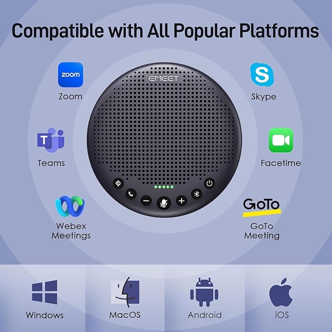 EMEET Conference Speaker and Microphone w/8 Mics, 360° Voice Pickup, Noise Reduction, Bluetooth/USB/Dongle Speakerphone for 10 People w/Daisy Chain for 18, Compatible w/Leading Platforms, 2025 Version