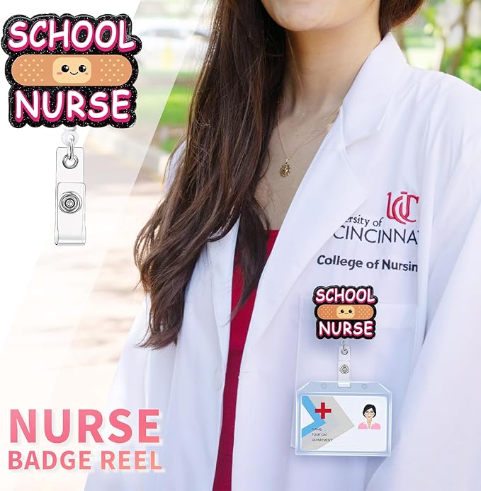 Aoryalps School Nurse Retractable Badge Reel Holder Retractable with ID Clip for Nursing Name Tag Card Nursing Student Teacher Doctor Medical Assistant Work Office Clip-Gifts for Nurse