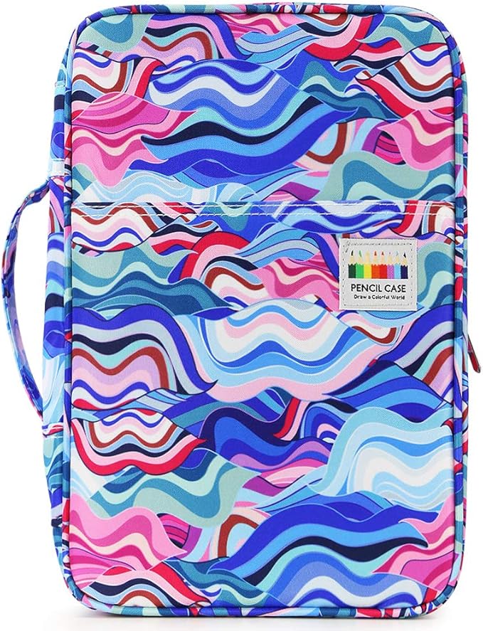 YOUSHARES Big Capacity Colored Pencil Case - 300 Slots large Pen Case Organizer with Multilayer Holder for Prismacolor Colored Pencils & Gel Pen (Wavy Blue)