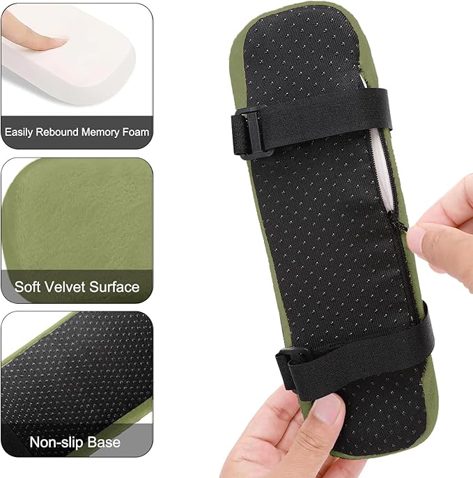 MOSISO Chair Armrest Pads (2 Pack), Memory Foam Home/Office Chair Arm Rest Covers Comfy Computer Gaming Elbow Cushion Removable Washable Elbow Support Forearm Pressure Relief, Olive Green
