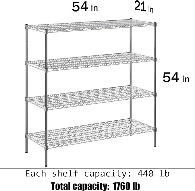 Regal Altair 21" Deep x 54" Wide x 54" Height Wire Shelving Kit | 4-Tier | NSF Commercial Storage Rack Unit