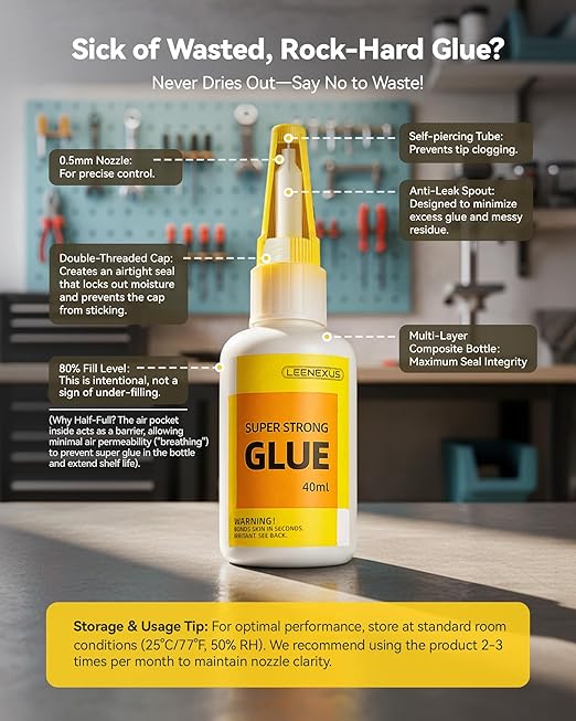 Super Glue for Ceramic Liquid,【Invisible & Dual Molecular Lock Tech】 Clear Ceramic Repair Glue, CA Glue for Plastic Glass Metal Etc, 40ML Thin Low-Viscosity Cyanoacrylate Instant Glue Quick Dry