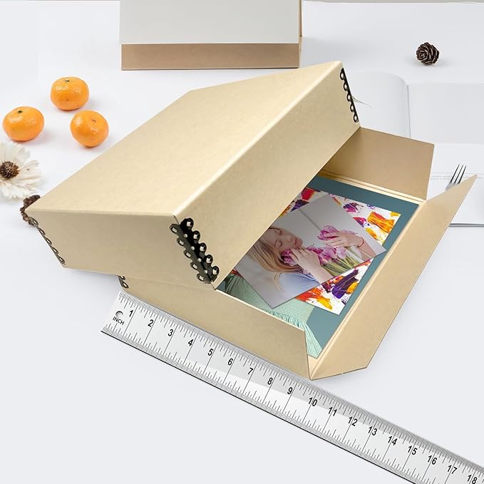 Lineco, 9x12 Tan Color Museum Archival Storage Box, Drop Front Design. Acid-Free with Metal Edge. Preserves Picture Longevity, organize Photos, Documents, Crafts, Diy, Pack of 2