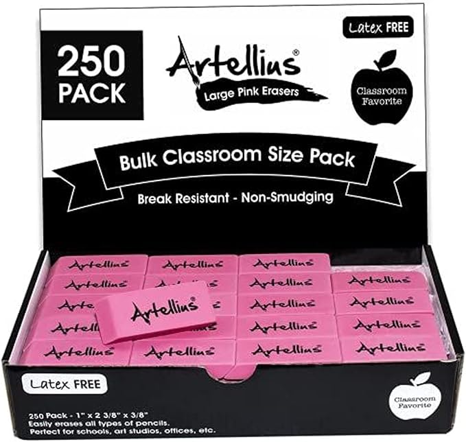 Pencil Erasers for Kids - 250-Pack Pink Pencil Erasers - Latex-Free & Smudge-Free Design - Pink School Supplies for Classroom Office Art Projects