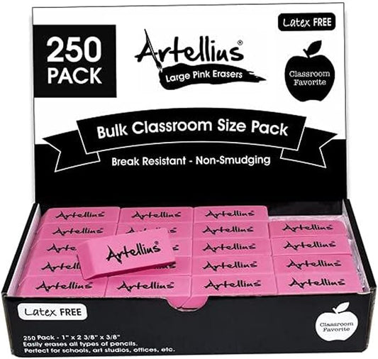 Pencil Erasers for Kids - 250-Pack Pink Pencil Erasers - Latex-Free & Smudge-Free Design - Pink School Supplies for Classroom Office Art Projects