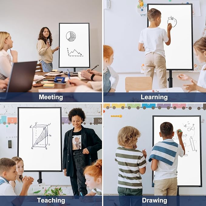 TSJ OFFICE Mobile Whiteboard Standing - 36 X 24 Inches Magnetic Rolling White Board, Height Adjustable Dry Erase Board on Wheels with Flip Chart Hooks, Black