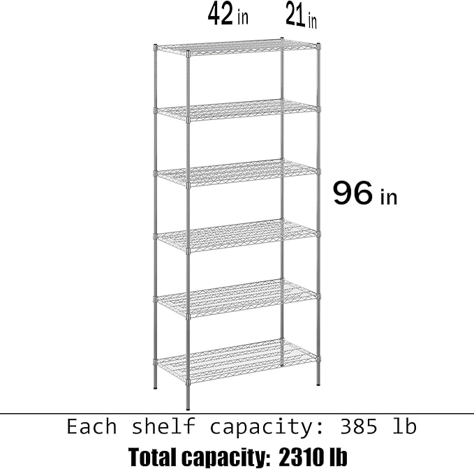 Regal Altair 21" Deep x 42" Wide x 96" Height Wire Shelving Kit | 6-Tier | NSF Commercial Storage Rack Unit