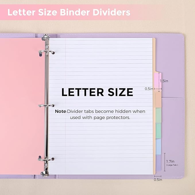 SKYDUE 8 Tab Durable Plastic Dividers,2Sets, Big Tab Dividers for 3 Ring Binder, Write&Erase 3 Ring Binder Dividers with Tabs, with Sticker Labels, Long-Lasting Plastic Pastels Binder Dividers