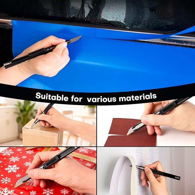 NEWISHTOOL 3 Pack Utility Knife Box Cutter Retractable, Titanium Coating Edge 9mm Wide Snap-Off Blades, Razor Knife Craft Knives with Extra Ti-Blades for Office, Cutting Paper, Film,Wrapping, Carboard