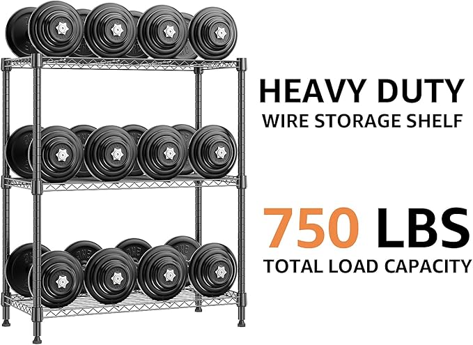 M MZG 750 lbs 3 Tier Storage Rack Metal Wire Shelving Unit, Storage Standing Shelf Organizer for Laundry Bathroom Kitchen Pantry Closet Garage Basement Utility Room, Black 13.8" D x 29.5" W x 35.5" H