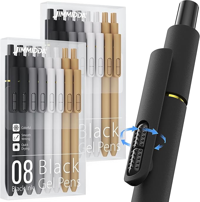 JIMMIDDA 16Pcs Black Gel Pens - 0.7mm Medium Point Black Ink Pens | Smooth Writing - Quick Drying Retractable Pen for Men Women (Classic - 16Pcs)