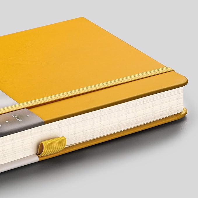 EMSHOI Graph Paper Notebook - 256 Pages A5 Graph Notebook/Journal, Square Grid Notebooks for Work, 120gsm Thick Paper, Executive Hardcover Leather, Inner Pocket, Pen Loop 5.75'' × 8.38''-Yellow