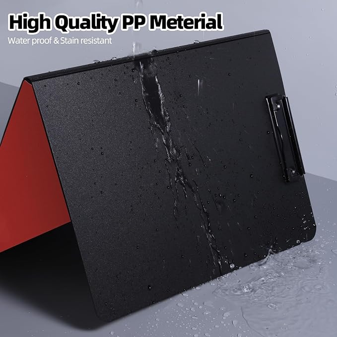FRETONBA Clipboard Folder, 2 Pcs A4 Foldable Clipboard with Horizontal and Vertical Double Metal Clips, 360 Degree Foldable Binder Clipboards with Pen Holder, File Cover Work Folder Clipboards, Red