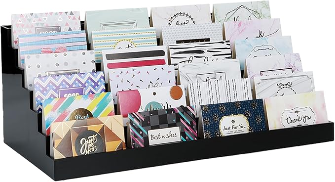 Vevitts Acrylic Business Card Holder for Desk Multiple Business Card Holders 28 Slot 7 Tier Large Business Card Organizer Business Card Display Rack Black Plastic Business Card Stand for Home Office