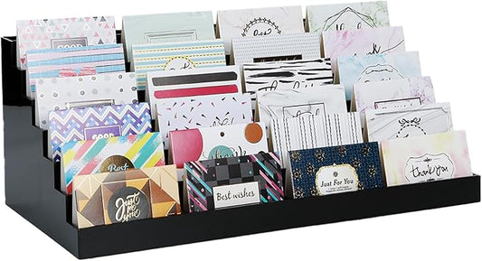 Vevitts Acrylic Business Card Holder for Desk Multiple Business Card Holders 28 Slot 7 Tier Large Business Card Organizer Business Card Display Rack Black Plastic Business Card Stand for Home Office