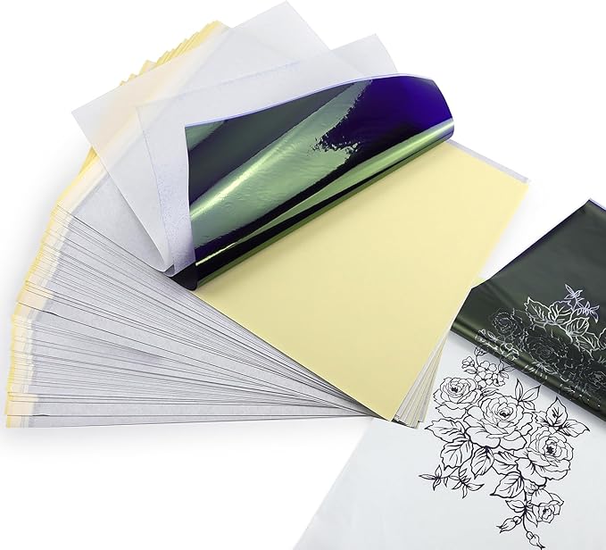 TATELF Tattoo Transfer Paper - 100 Sheets A4 Size Thermal Transfer Paper for Tattooing, 4 Layers Thermal Stencil Paper DIY Tattοο Thermal Tracing Paper for Tattoo Supplies