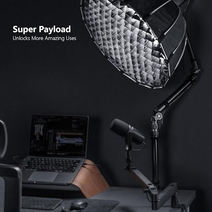 【All Metal】RAUBAY Desktop Magic Arm, Overhead Camera Desk Mount, Table Light Stand with 1/4“ Ball Head, 3/8" & 5/8" Adapter, C Clamp, Retractable Boom Arm for DSLR, Webcam, Microphone, Projector DMA01