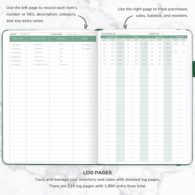 Clever Fox Inventory & Sales Log Book for Small Business – Inventory Ledger Book, Inventory Notebook, Order Tracker Book for Purchases, Sales & Reorders – Undated, Hardcover, A5, Dark Green