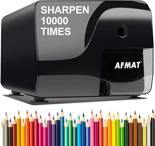 AFMAT Electric Pencil Sharpener, Heavy Duty Pencil Sharpeners for 6-8mm Colored Pencils, Fast Sharpen, 3 Sharpness Setting, 10,000+ Sharpenings for Classroom/School/Home/Teachers, PS106