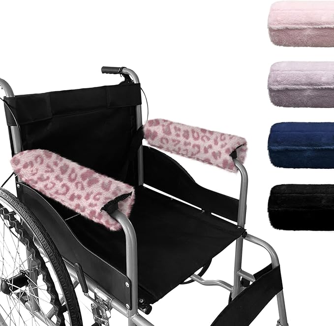SPRING SEAON Wheelchair Armrest Covers 2 Pack Soft Memory Foam Wheelchair armrest Pads Wicking Washable for Office Transport Chair (Pink Leopard)