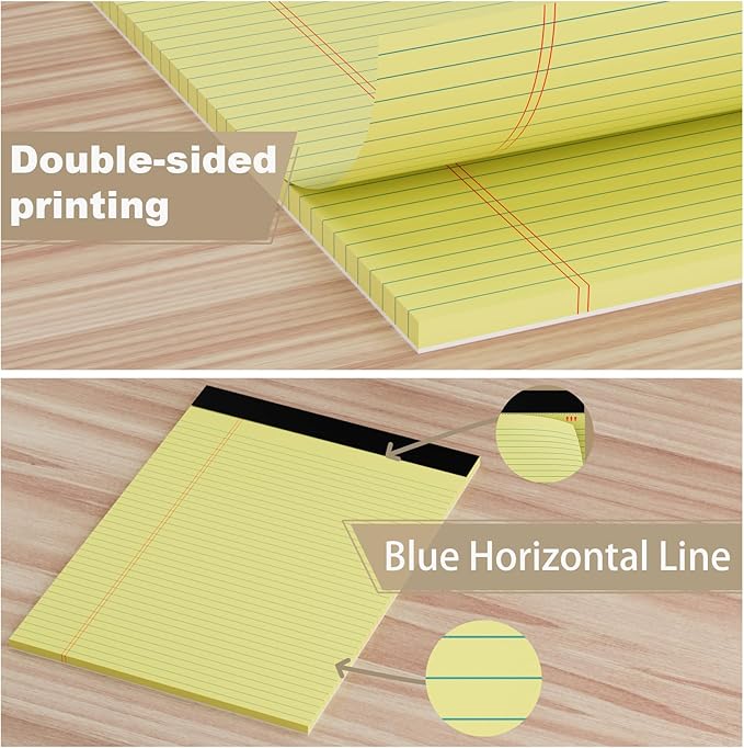 AILZFEI 12 Pack Yellow Legal Pads 8.5 x 11.75 College Ruled Yellow Note Pad Narrow Ruled 30 Sheets Notepads Perforated Writing Pad Clear Print 8x11 Legal Pads Pads of Paper