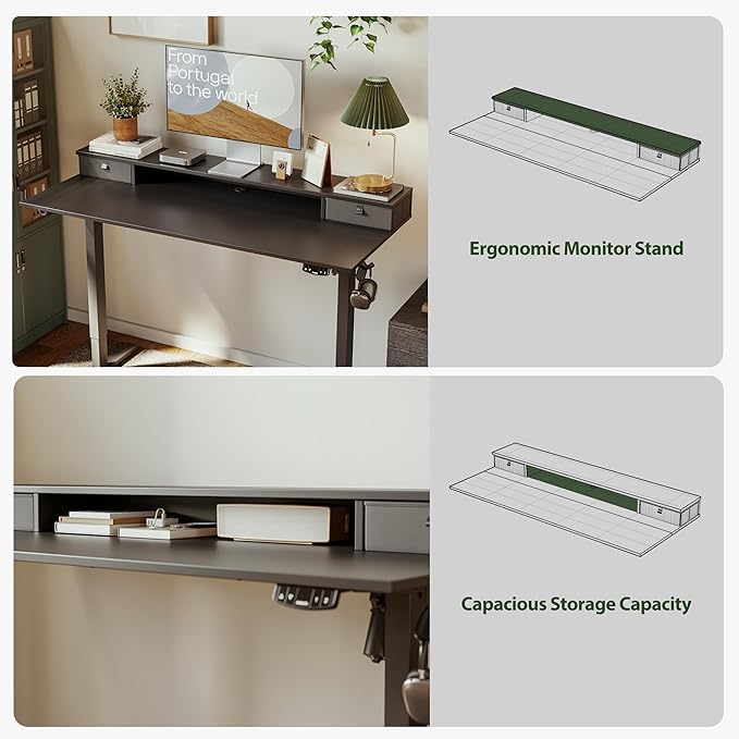 Agilestic 48 x 24 Inches Electric Standing Desk with 2 Storage Drawers, Adjustable Height Sit and Stand Computer Table with Splice Board, Black