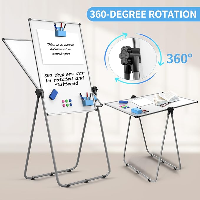 UIFER Double Sided White Board with Stand - 40x28 Portable Whiteboard Easel with Height Adjustable & 360° Rotation for Home Office Classroom, Standing Dry Erase Board for Presentation