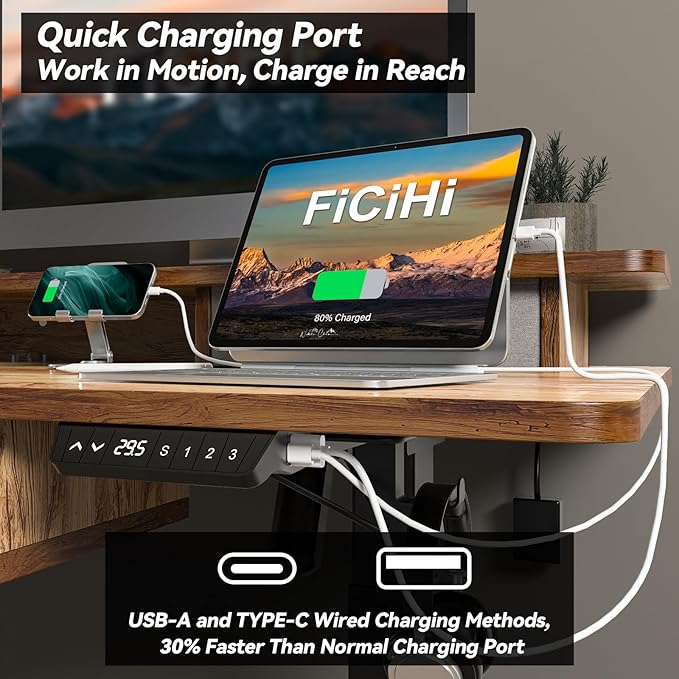 FiCiHi Adjustable Height Standing Desk with 4 Drawers,55 x 30 inches Electric Sit Stand Home Office Desk with Two Tiers, 3 Memory Presets, Monitor Stand Riser, USB A/C Charging Port
