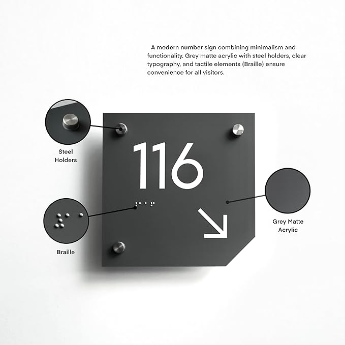 Bsign Office Door Numbers - Acrylic Room Signs - Gray Door Plates