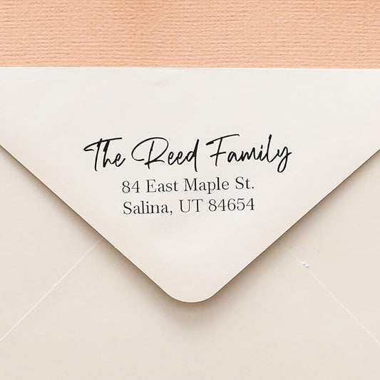 Address Stamp - Custom Stamps for Mailing I Create Personalized Name and Return Address I Up to 3 Lines of Text I Includes Ink Color Options I Self Inking and Wooden Rubber Stamp Options (Script Font)