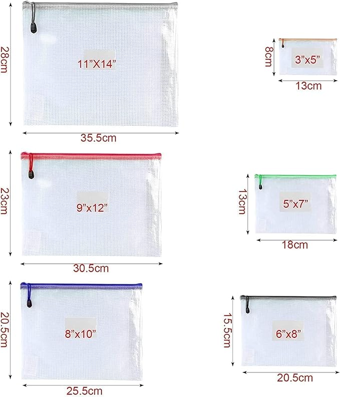 Oaimyy-18PCS-12 x 16 Inches-Mesh Zipper Pouch, Plastic Zip File Folders Puzzle Bags for Organizing,for Office Supplies,Travel,Home Storage-Multicolor, 12"x 16"
