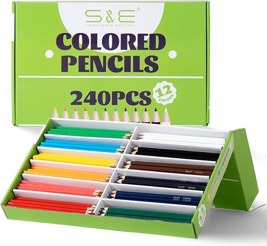 S & E TEACHER'S EDITION Colored Pencils 240Pcs,Coloring Pencils Set Drawing Pencils for Sketch, Woodcase Lead Pencils, Wooden Colored Pencils, Back to school Christmas Gifts