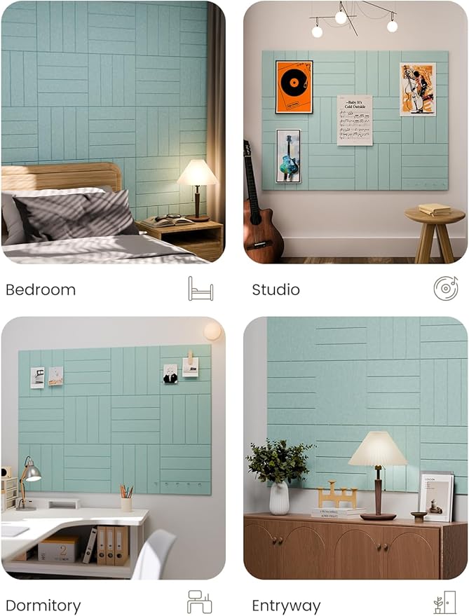 Large Felt Bulletin Board 48" x 36" Cork Board Alternative-12 Pack with 70 Safe Removable Adhesive Tabs, Cork Boards for Walls Cork Board for Home Office Classroom Pin Board-Seafoam Blue