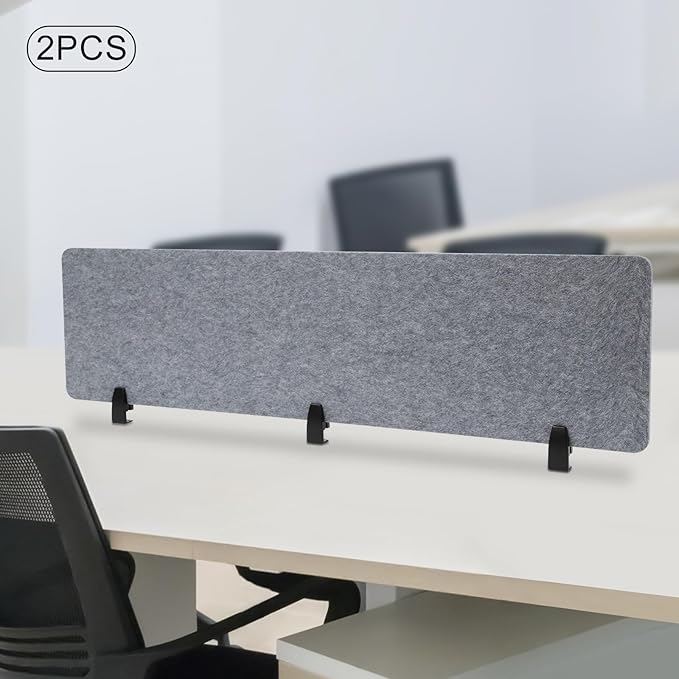 ReFocus Raw Clamp-On Acoustic Desk Divider Mounted Privacy Panel Set – Reduce Noise & Visual Distractions for Office, Study (Castle Gray, 2× Panels (60"×16"))