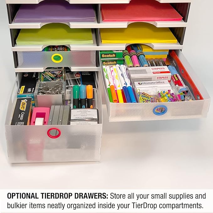 Ultimate Office TierDrop Literature Organizer/Forms Mailroom Classroom Sorter, 10-Compartments with Optional Add-On Tiers for Easy Expansion, Gray w/Black…