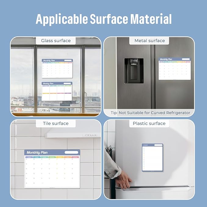 loukin Dry Erase Checklists 4 Pack, Electrostatic Clings to Any Shiny Surface, 7.9"×5.9" Whiteboard Shopping List, Reusable to do List for Office, Classroom, Refrigerator, 6 Markers&1 Eraser Included