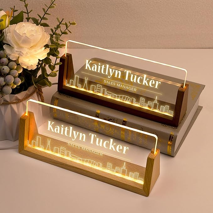 Desk Name Plate Personalized, Custom Office Light Up Name Plate for Desks, Desk Decorations for Women Men Office, Employee Appreciation Gifts for Coworkers