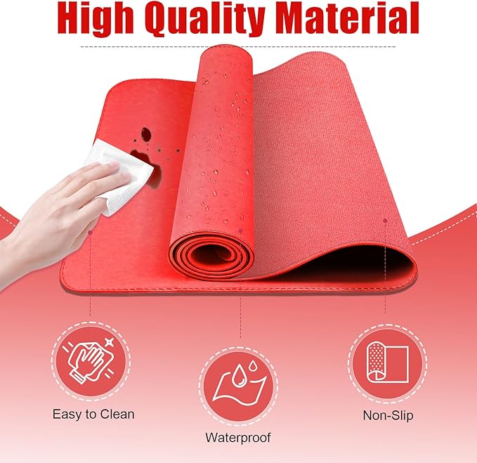 Large Desk Pad 47.2" x 17", Leather Desk Mat Protector, Non-Slip PU Leather Desk Blotter Pad, Large Mouse Keyboard Mat, Waterproof Desk Cover Pad for Office & Home(Candy Red)
