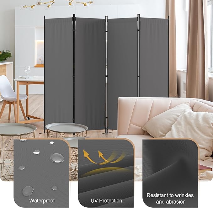 Kecreque Privacy Screen Room Divider as Dressing Screen 4 Panel Wall Room Divider with 3 Wider Feet Portable Wall 6FT Partition Wall for Office Dining Room Children's Separate Rooms,Grey