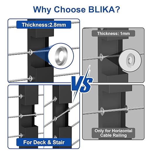 BLIKA 100Pack Cable Railing Adhesive Sleeves for 1/8" 5/32" 3/16" Wire Rope Cable, T316 Stainless Steel, 2.8mm Thickness Cable Railing Protector Adhesive Sleeves for Deck Stair Cable Railing Post Kits