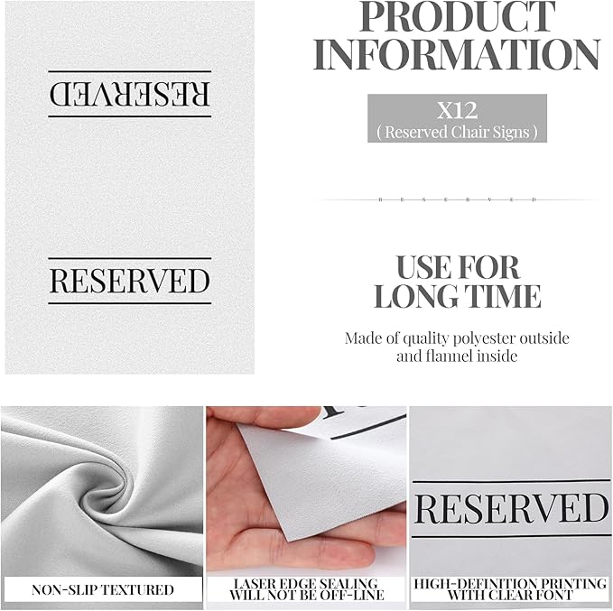 Buryeah 12 Pcs Reserved Seating Signs for Chairs Church Pew Reserved Chair Signs Placeholder with Printed Words for Weddings Parties Celebrations Receptions Church or Event (Light Gray)